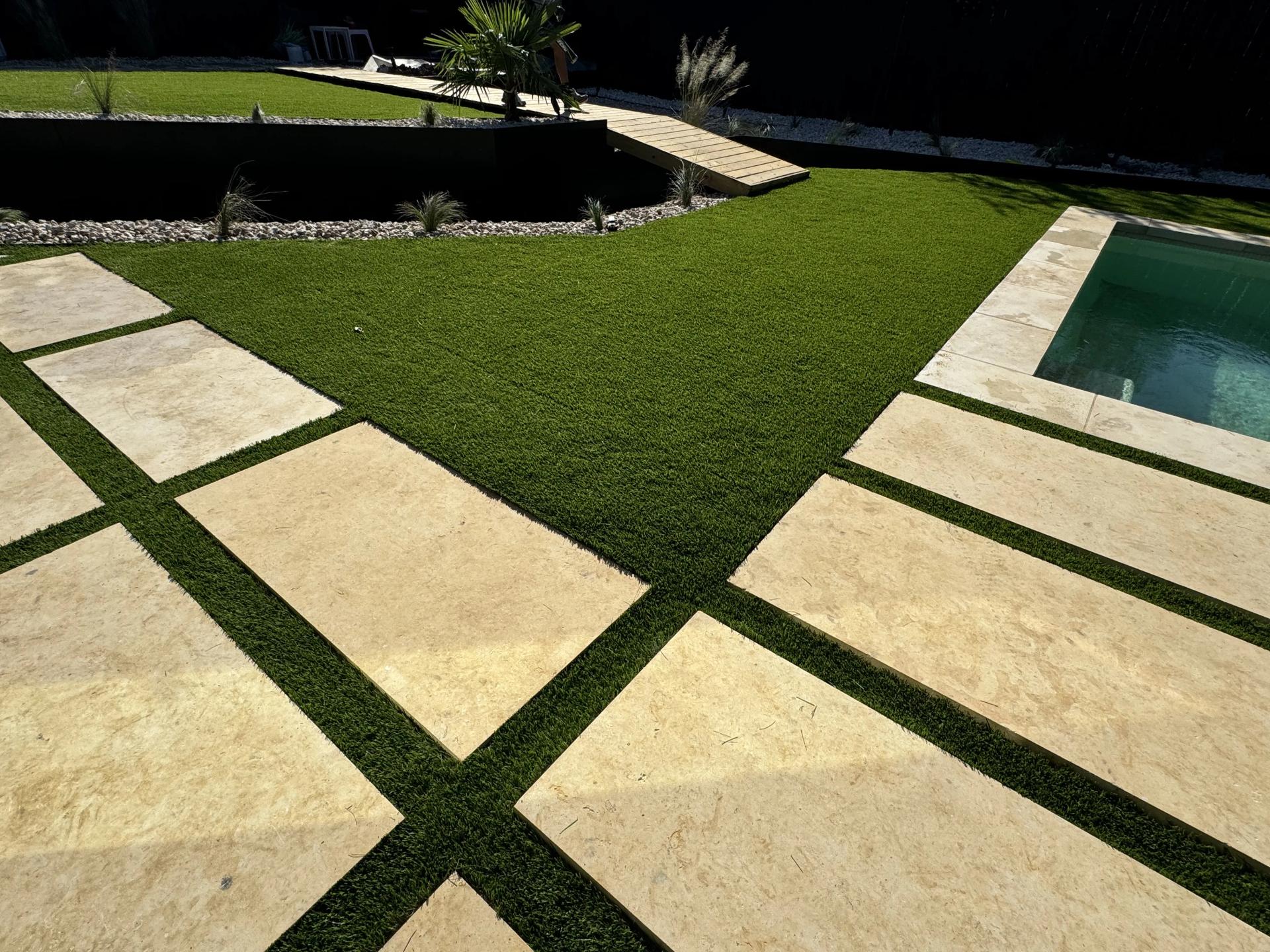 Artificial turf and modern outdoor furniture