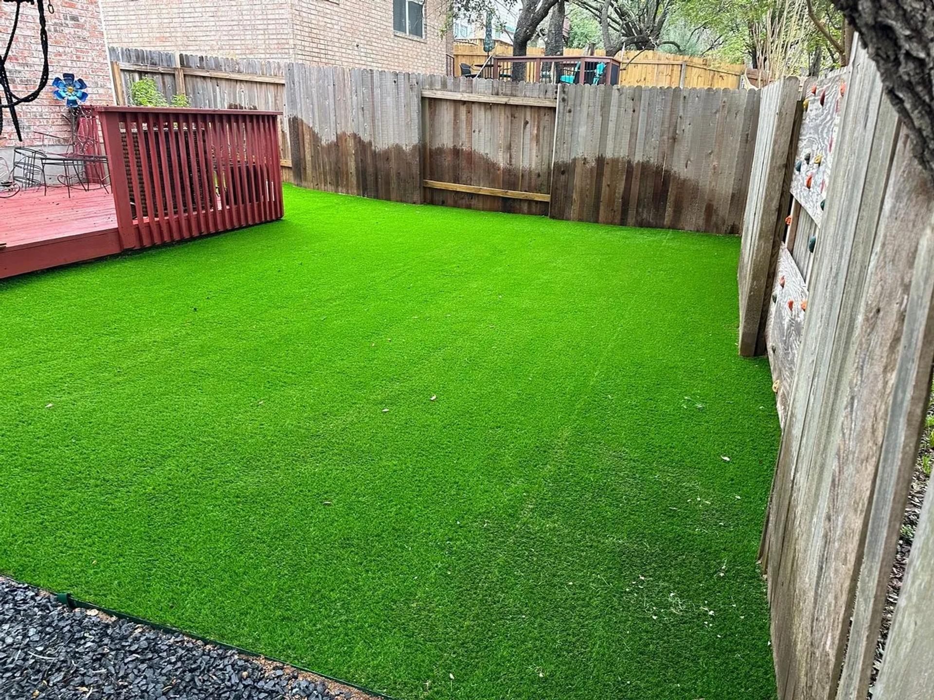 Artificial turf in backyard