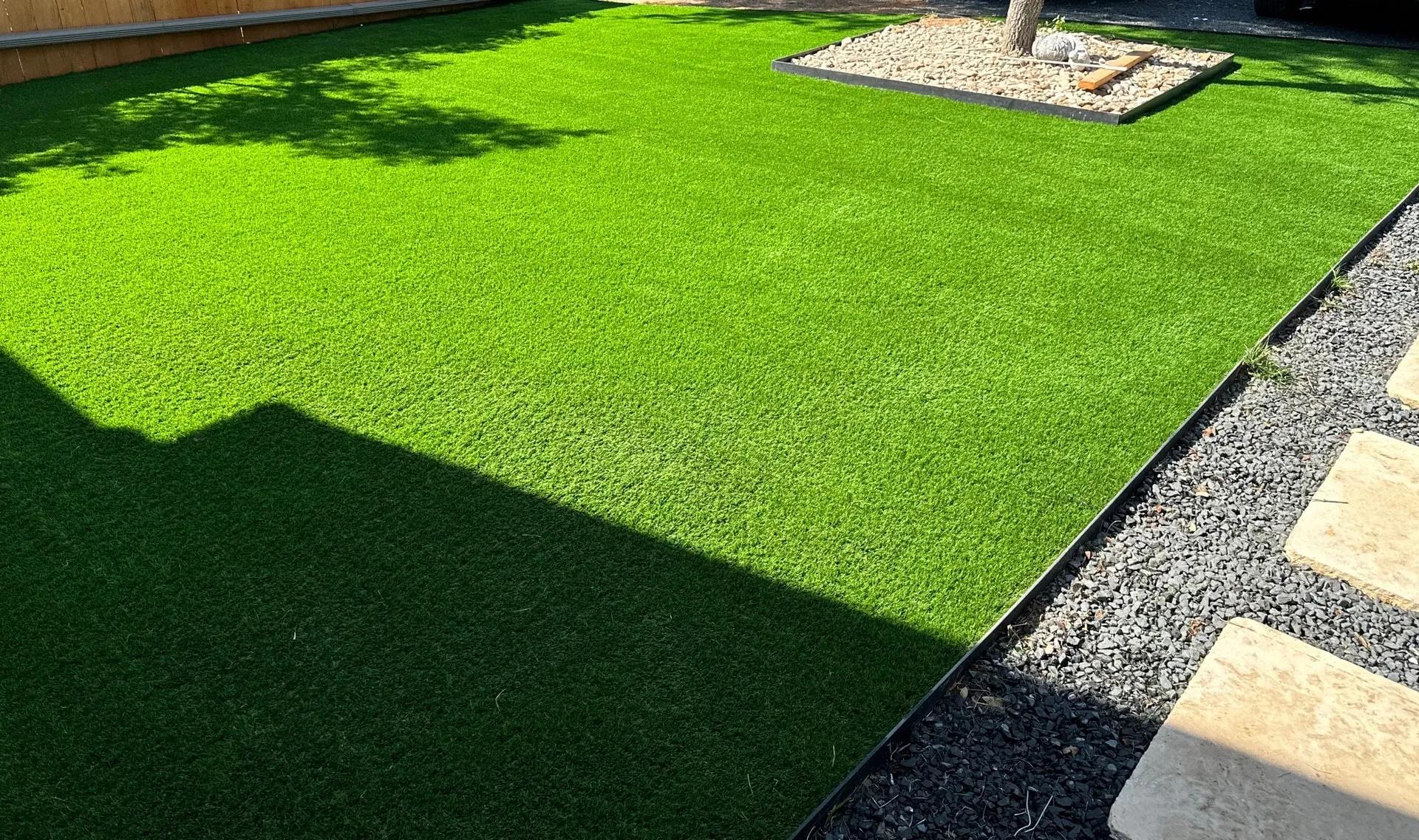 Artificial turf and metal square edging