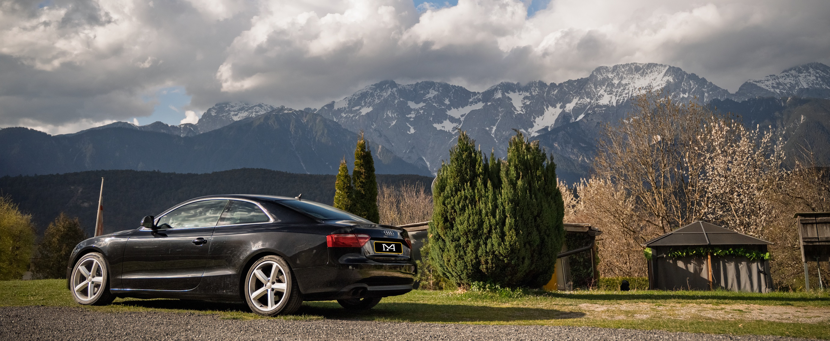 Panoramafoto van Audi A5 in de bergen van Oostenrijk, Fotografie van Haanstra Media Procuties