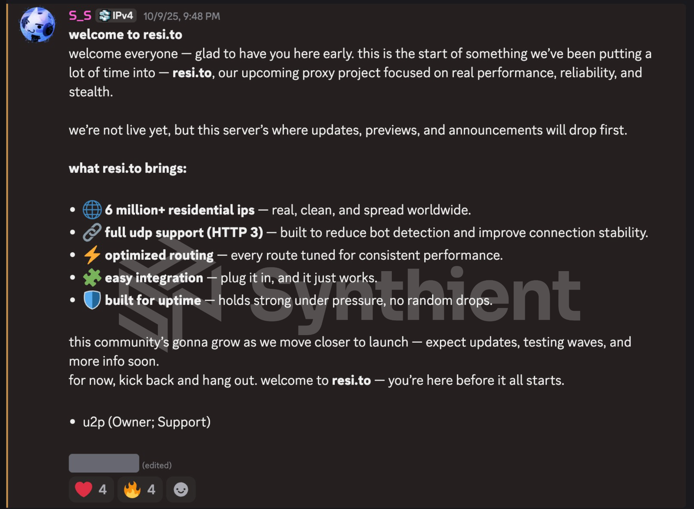 RESITO Discord Server and the selling of Kimwolf proxies in early October.