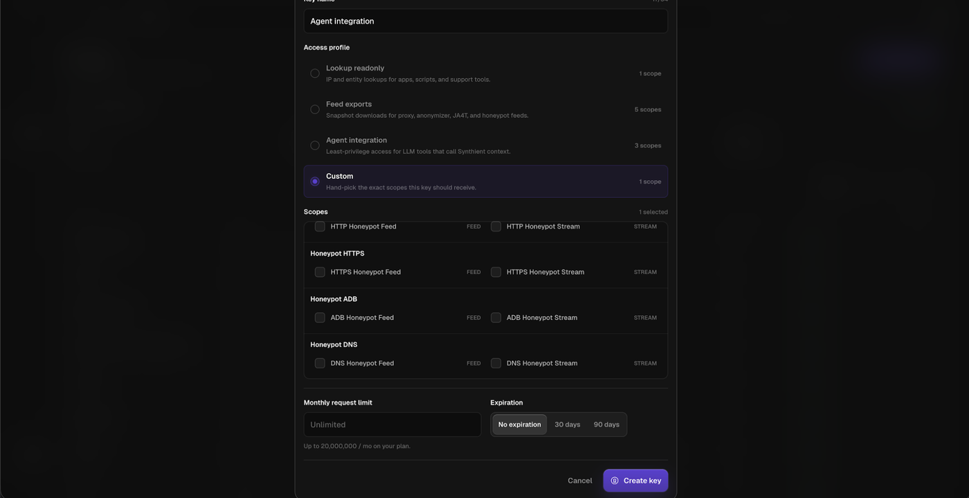 Scoping and permissions within the Synthient dashboard.