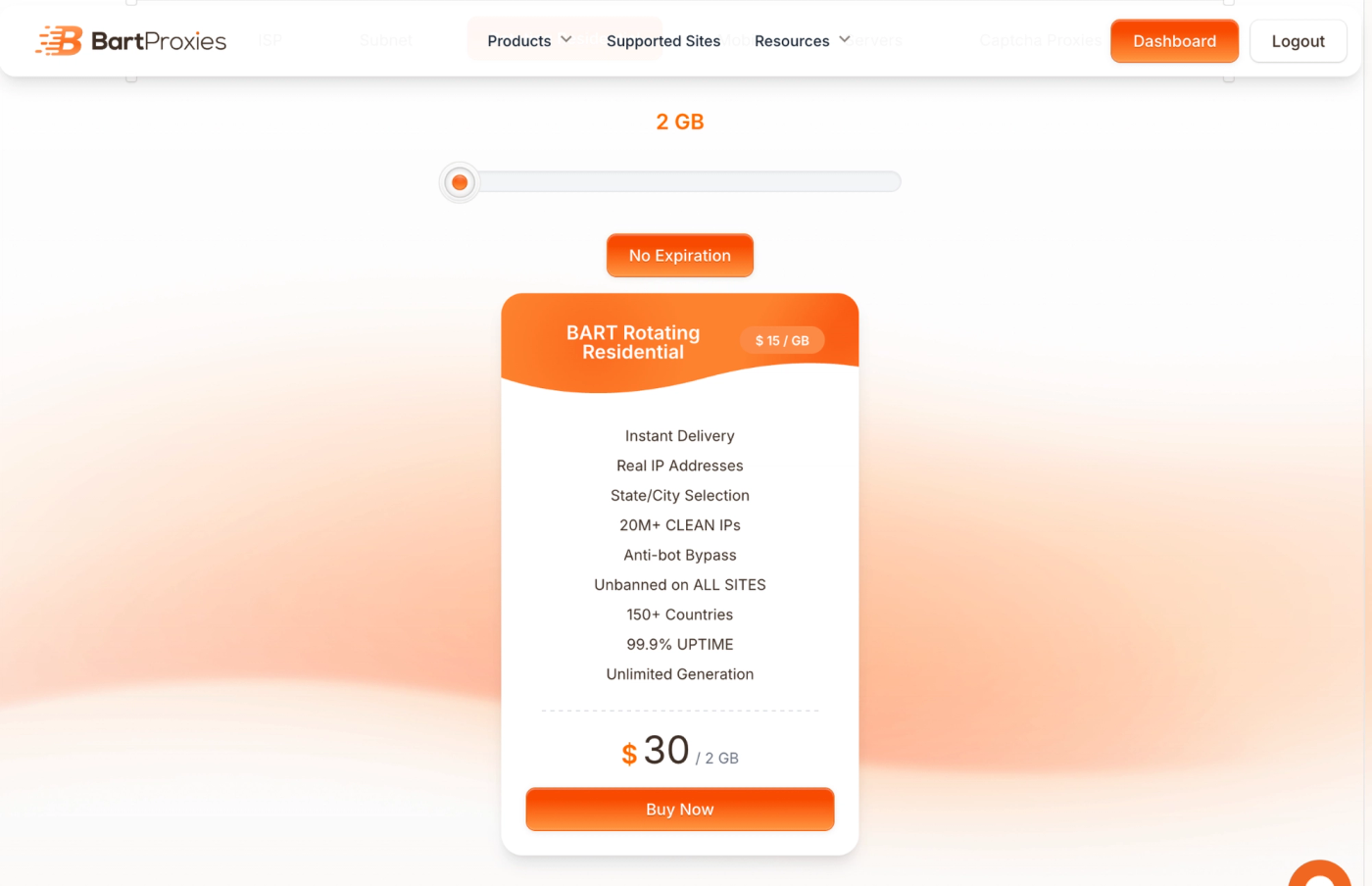 BartProxies listing showing IPWeb bandwidth resale pricing.