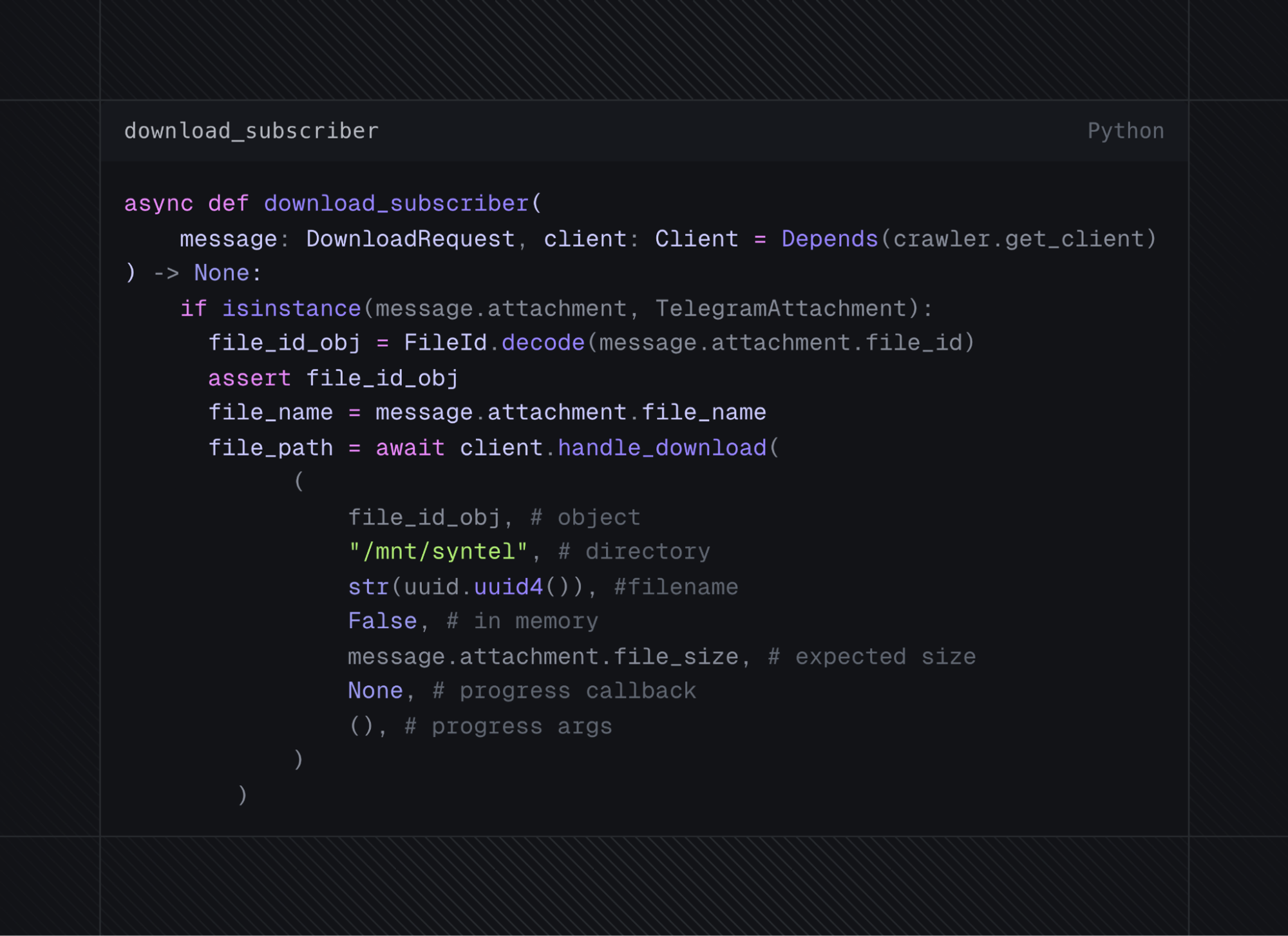 Download subscriber pseudocode