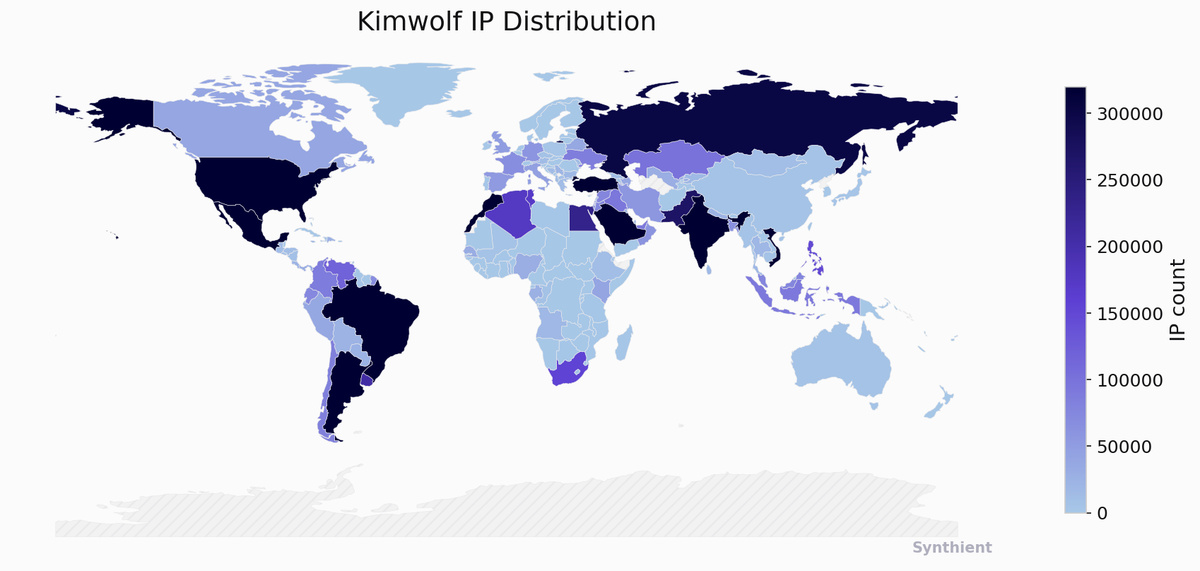 แผนที่การกระจายตัวของไอพีที่เกี่ยวข้องกับ Kimwolf