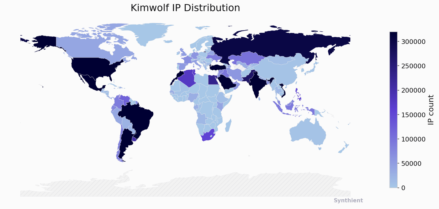 Kimwolf geographic distribution of compromised devices.