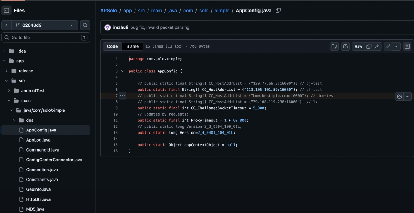 APSolo client configuration with controller settings.