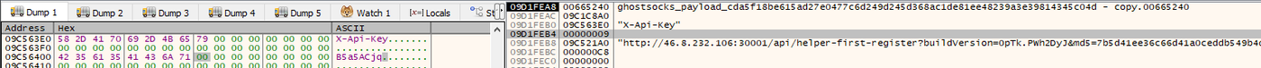 GhostSocks preparing the HTTP request with parameters and headers