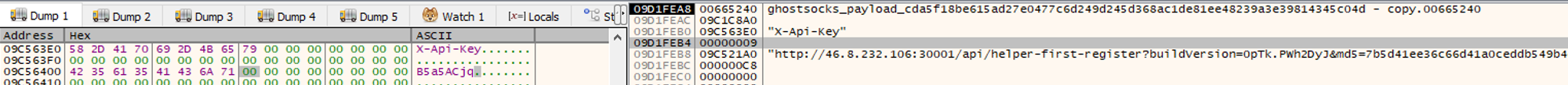 GhostSocks preparing the HTTP request with parameters and headers