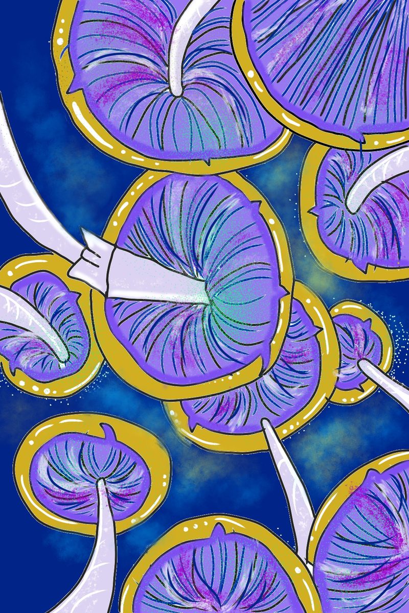 Blue shrooms painting