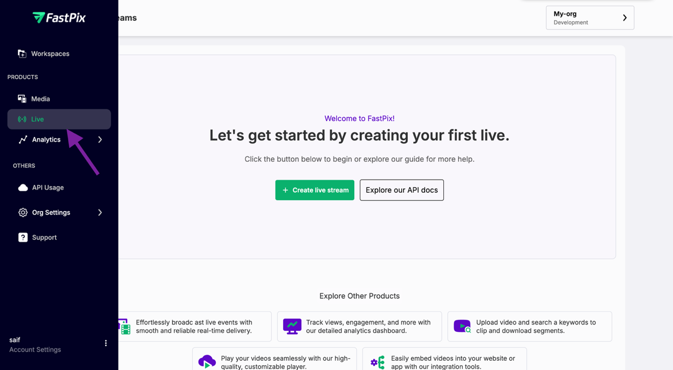 FastPix dashboard 