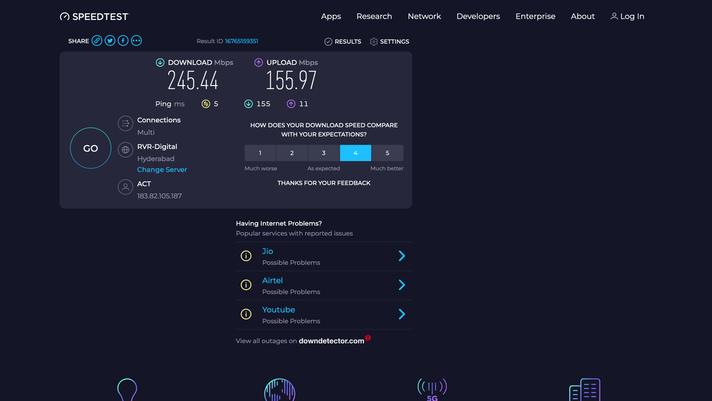Ookla speed test example.