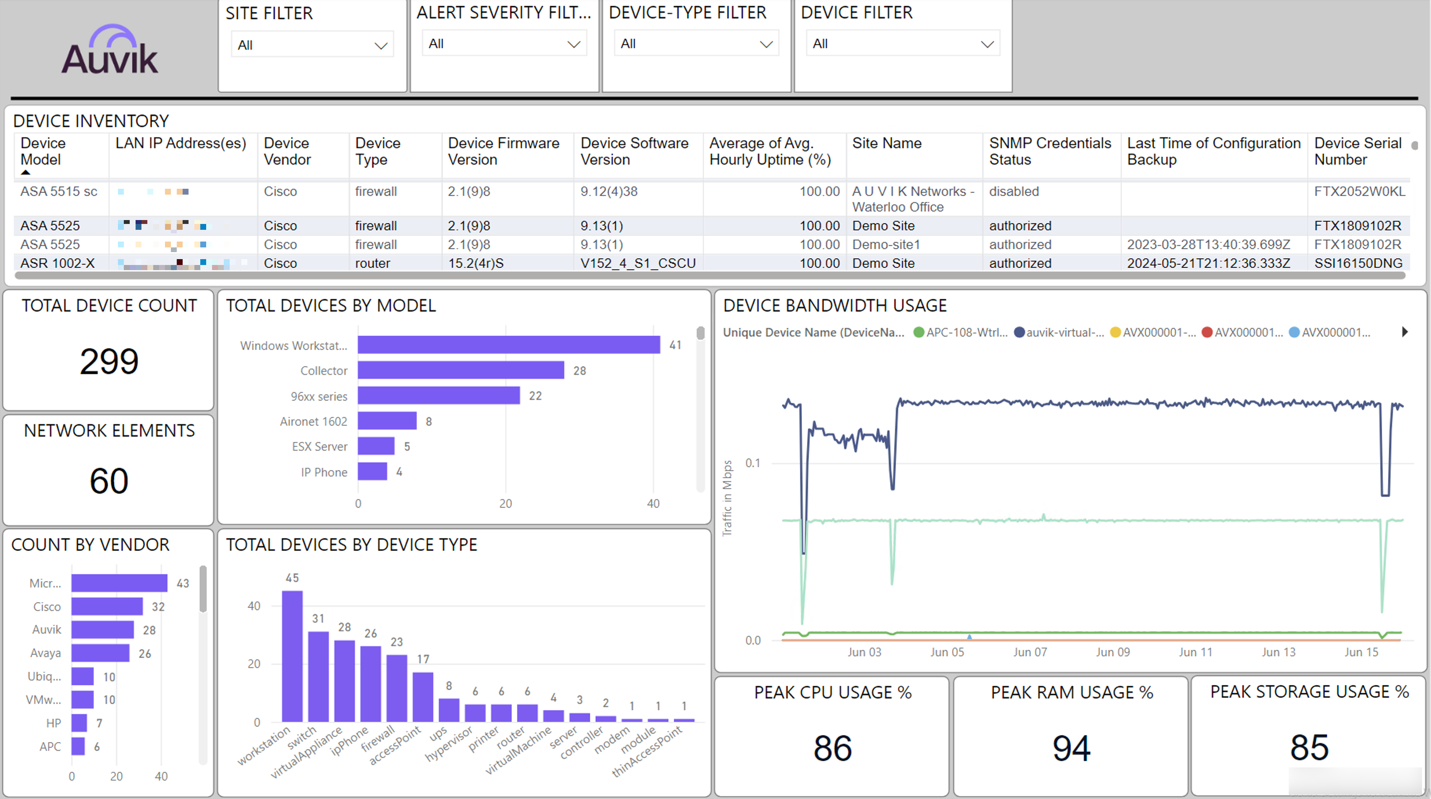 Auvik inventory dashboard