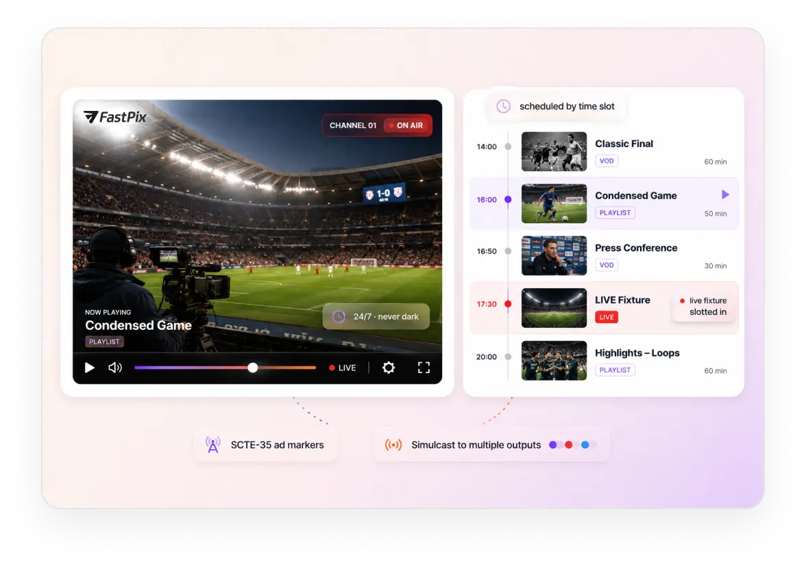 24/7 live stream channels with cloud playout