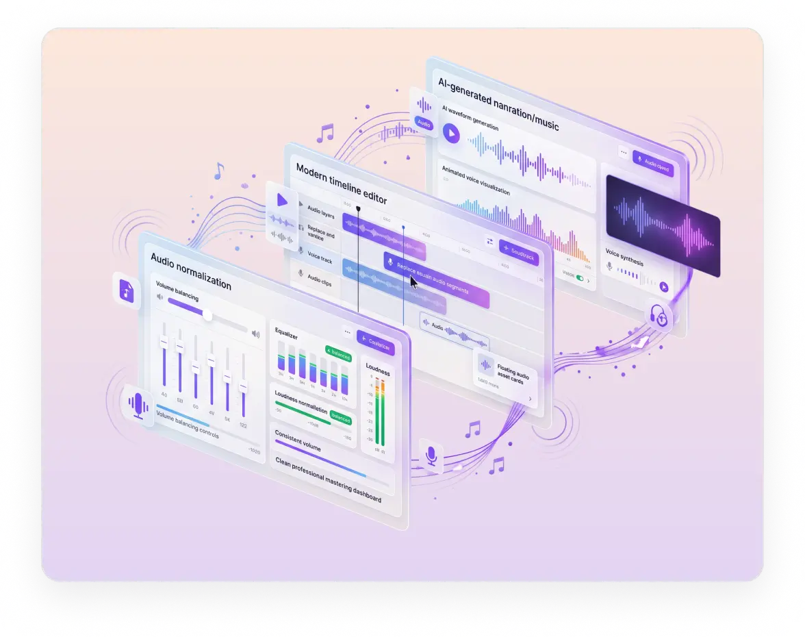 Adding, replacing and normalizing the audio track on a generated clip