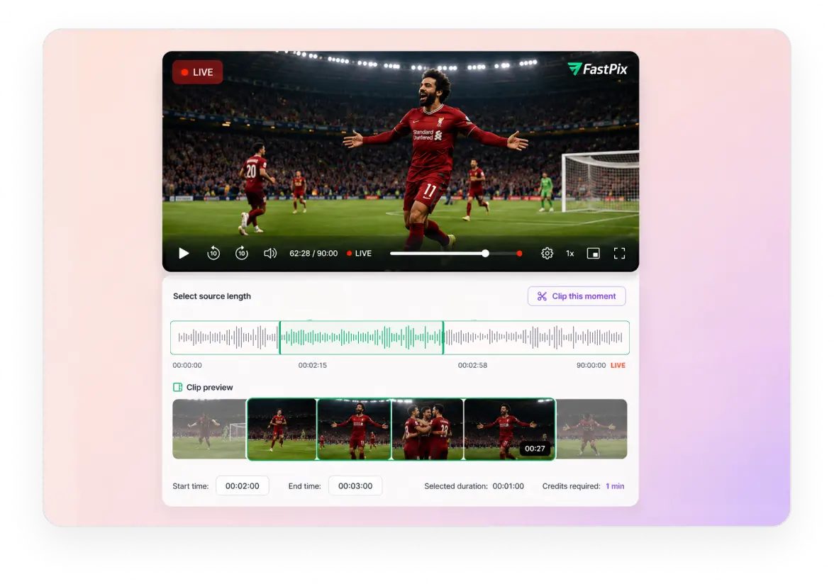 Instant live clipping of match highlights by timecode