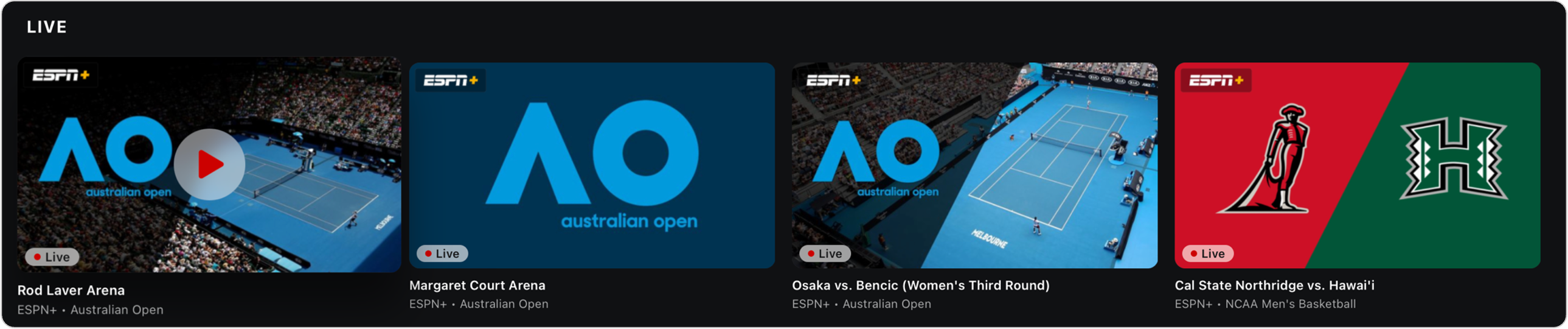 Live streams in ESPN+