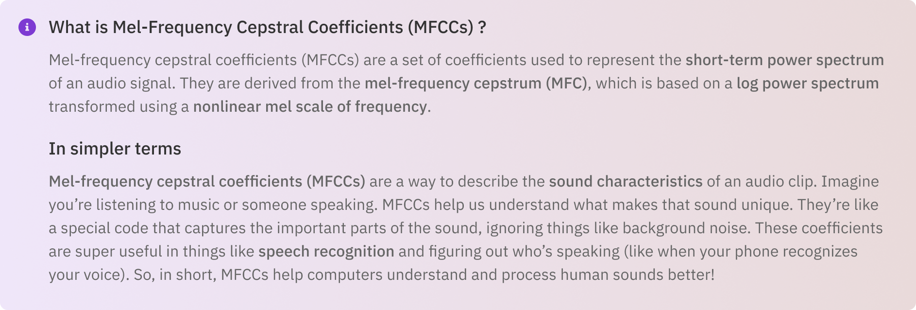 Definition of Mel-frequency cepstral coefficients (MFCCs)