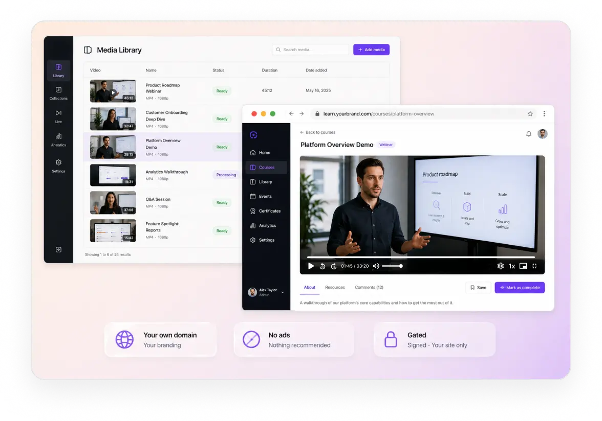Webinar hosting and marketing video on a custom domain