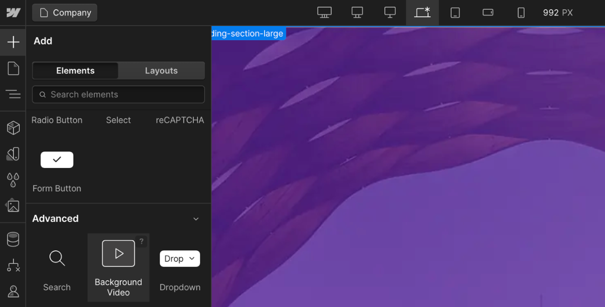 Add the background video element