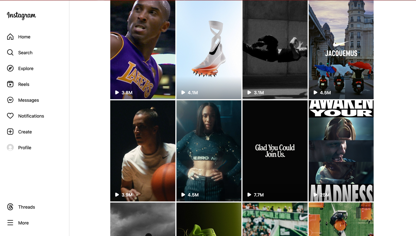 Native advertising by Nike on Instagram.