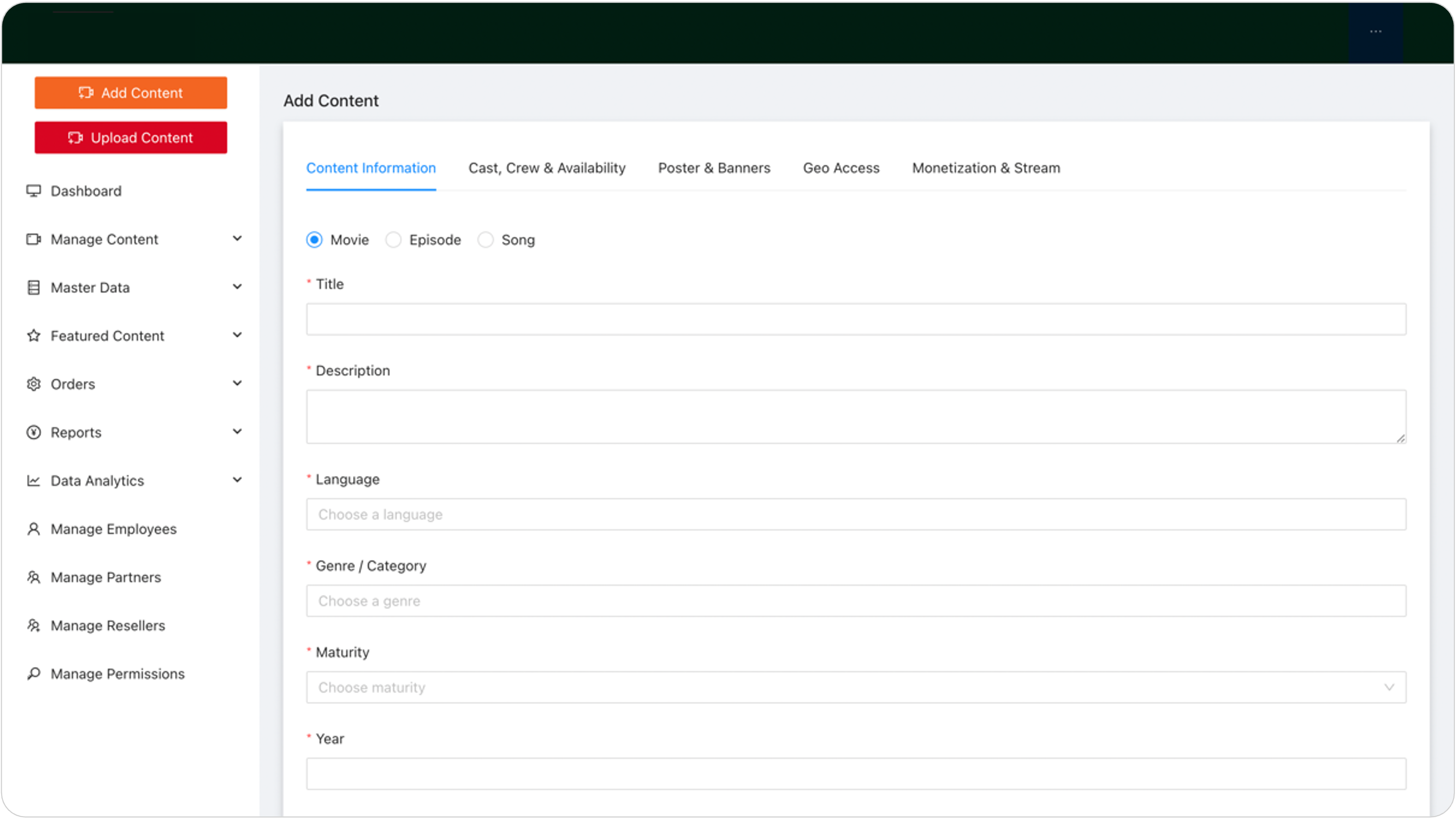Content management system dashboard