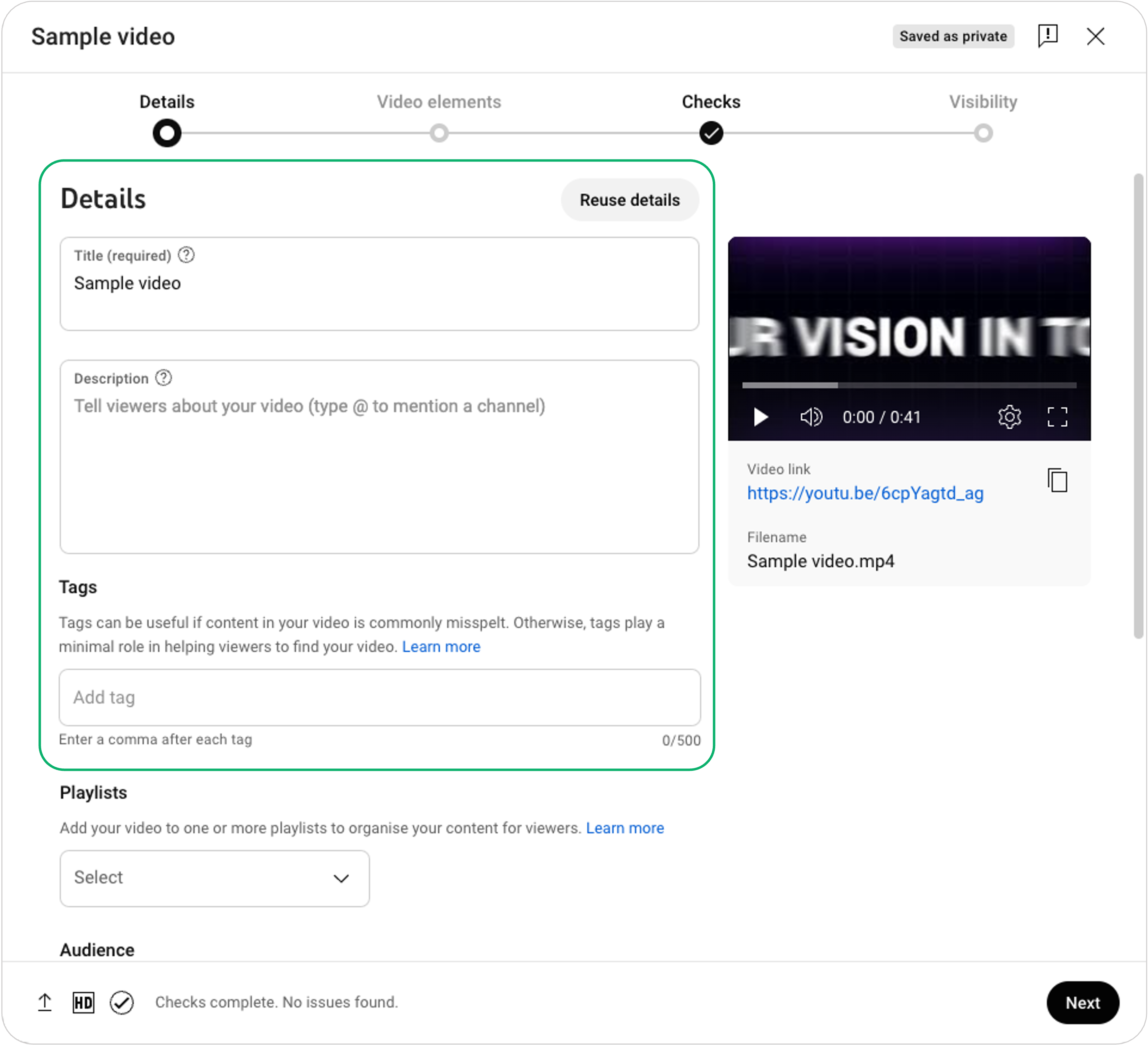 Title, description and tags in YouTube platform
