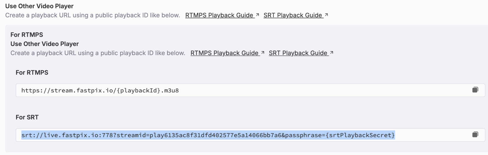 Stream playback URL