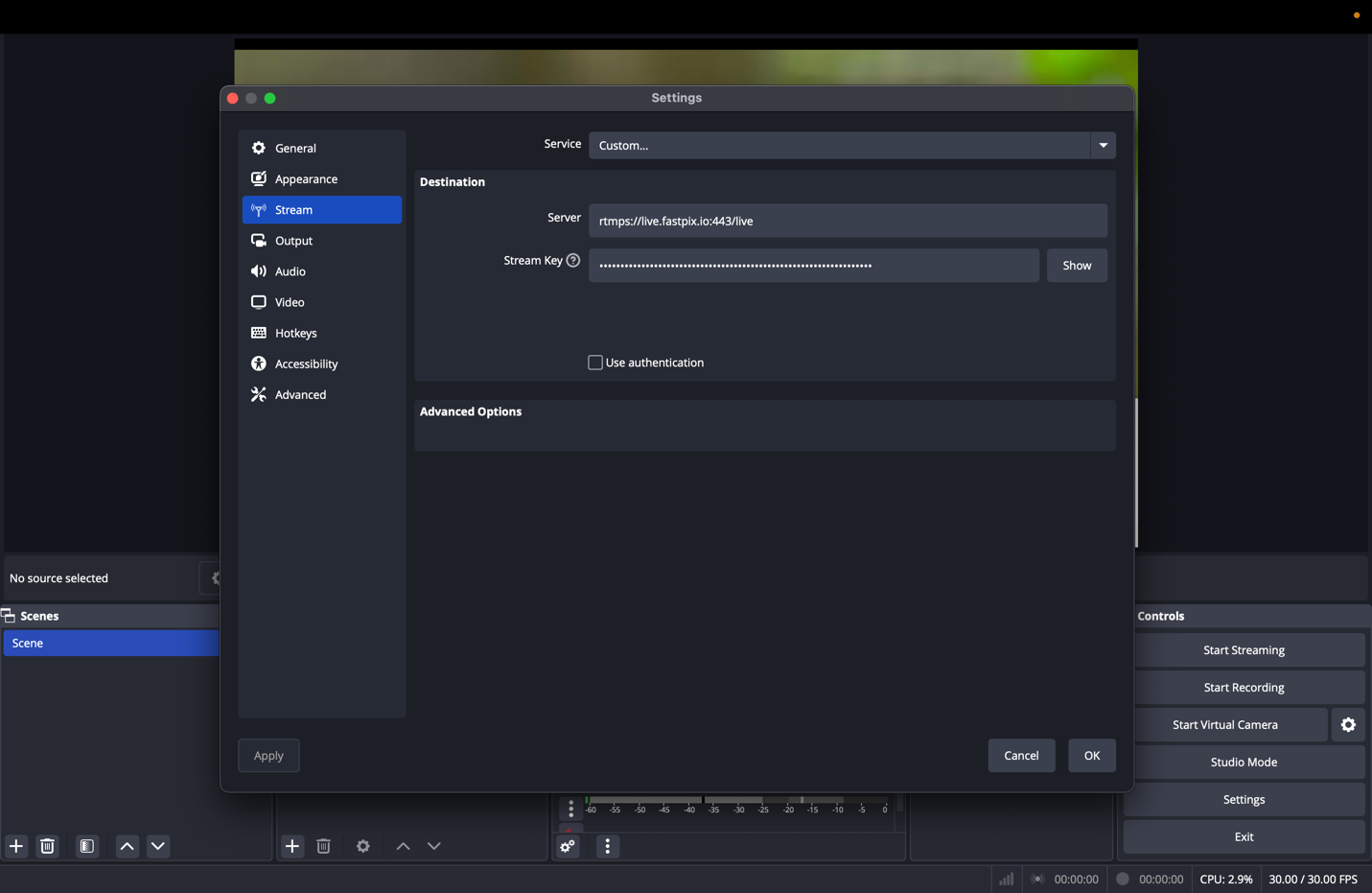 Configure stream settings 