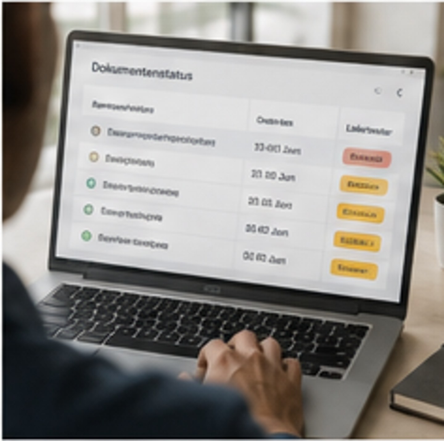Dashboard mit Dokumentenstatus und Fristenübersicht.