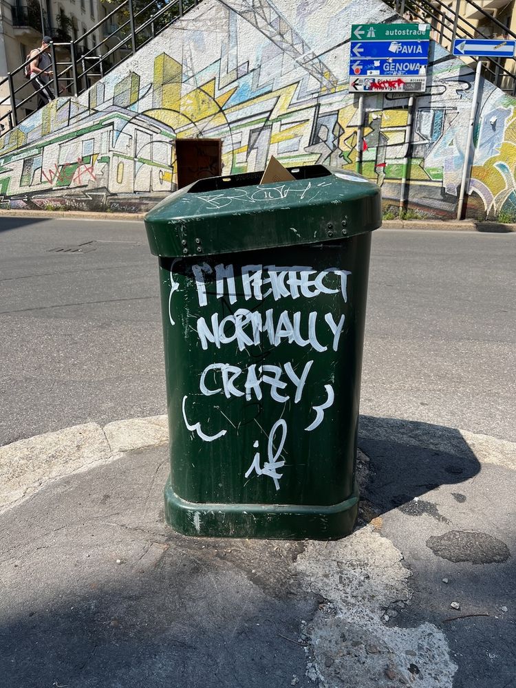 message on trash can