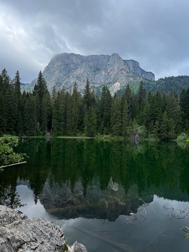 mountain reflecting in lake