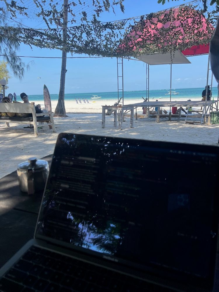 working from beach view