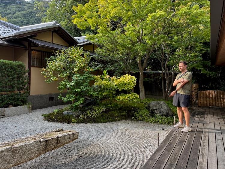 man in zen garden