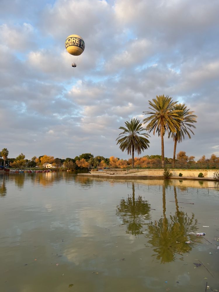 hot air balloon over water