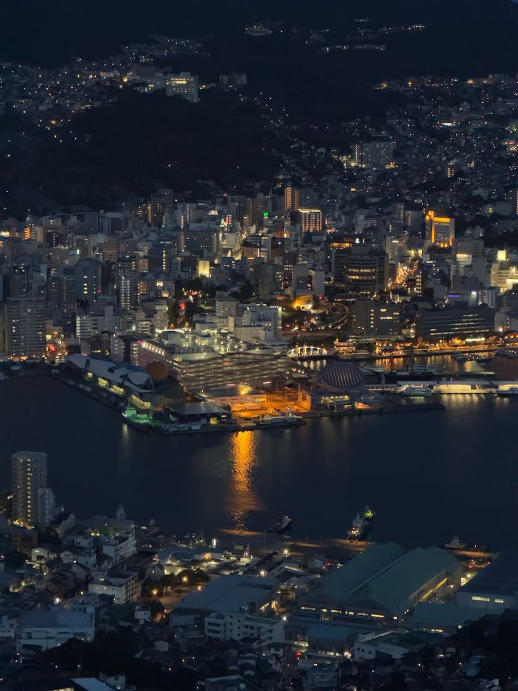 city harbor from above at night