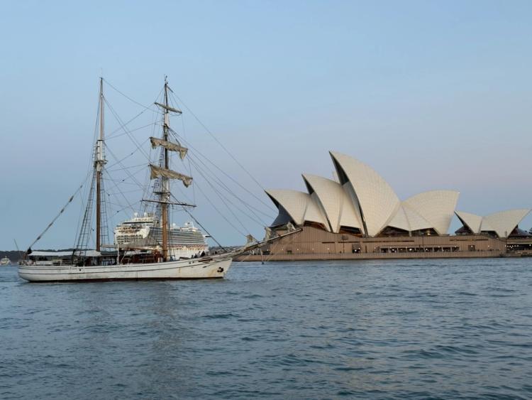 Sydney opera house with boat