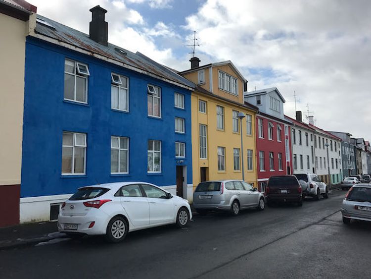 bright colored row houses