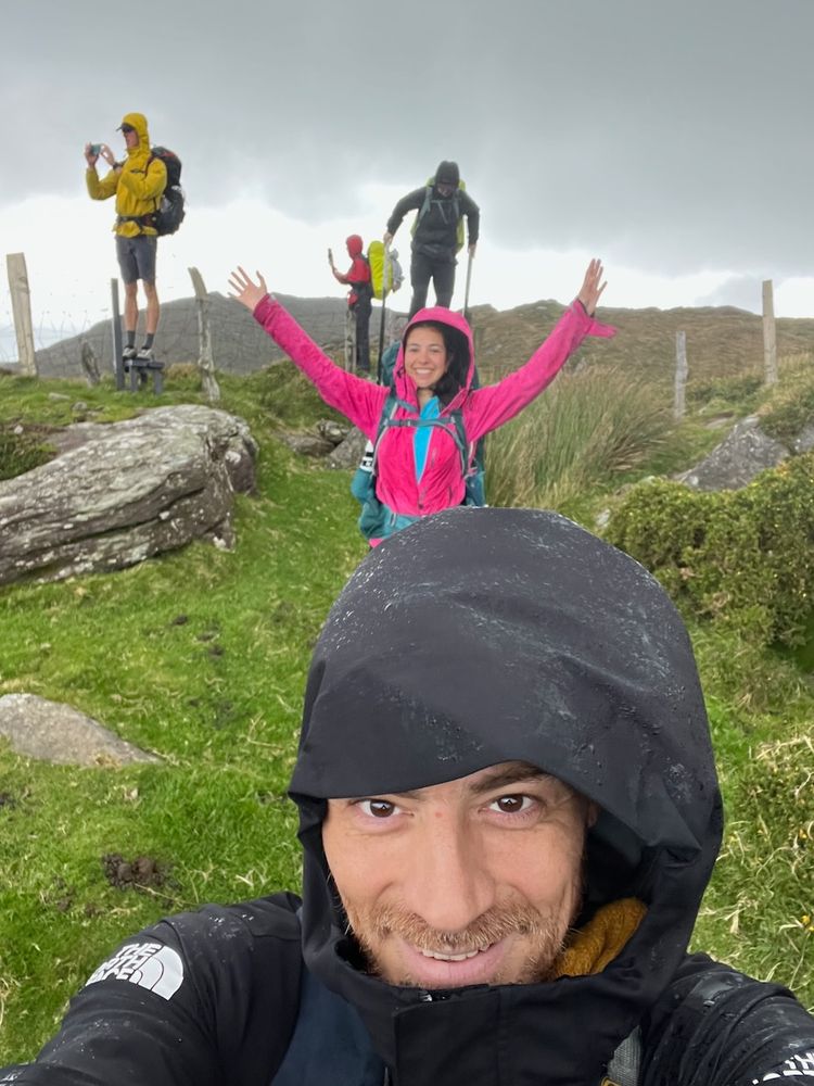 hikers in the rain