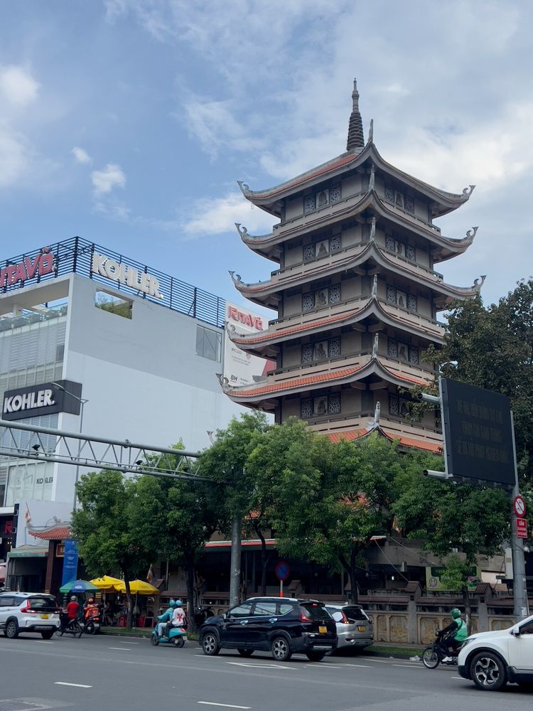 pagoda next to mall