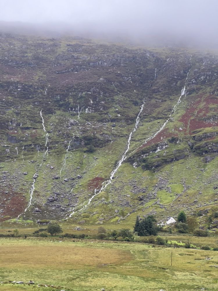waterfalls falling to the valley floor