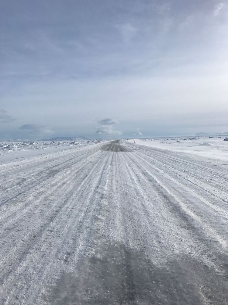 snowy road in iceland