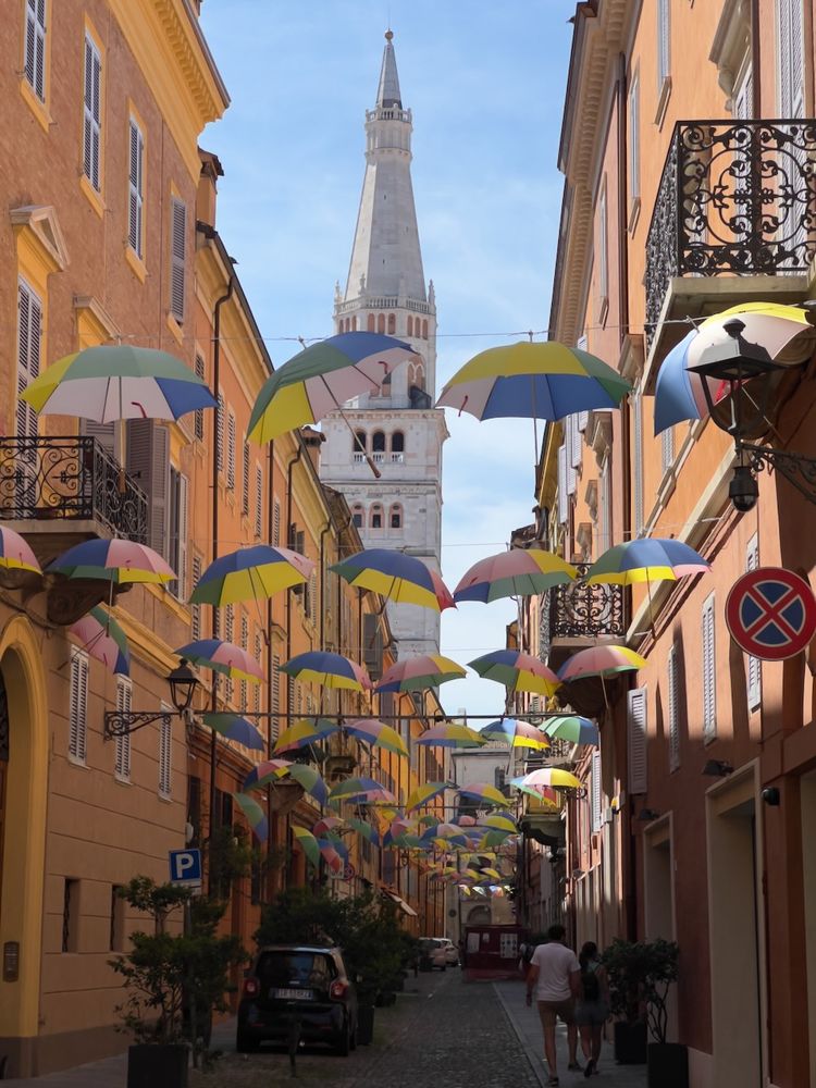 colorful umbrellas above street