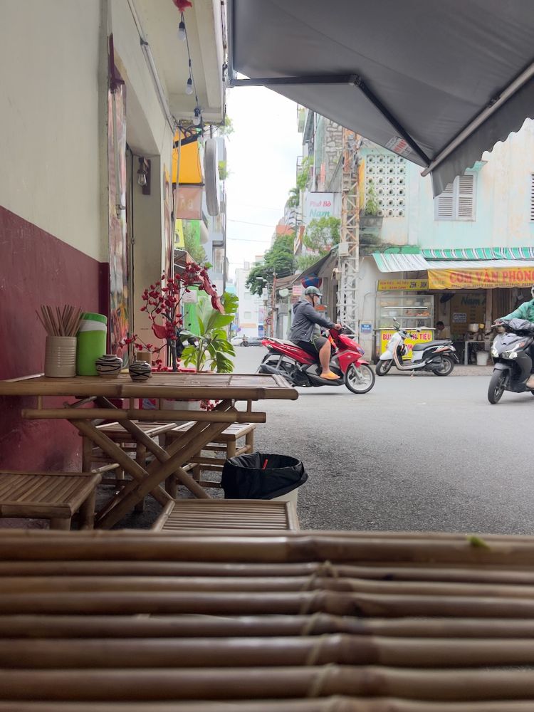 quiet street from outdoor table