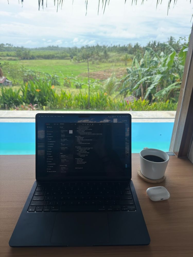 laptop and coffee with view
