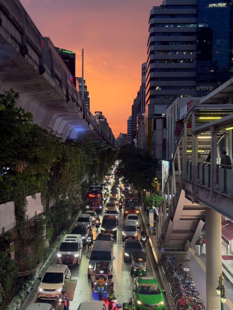 traffic at sunset