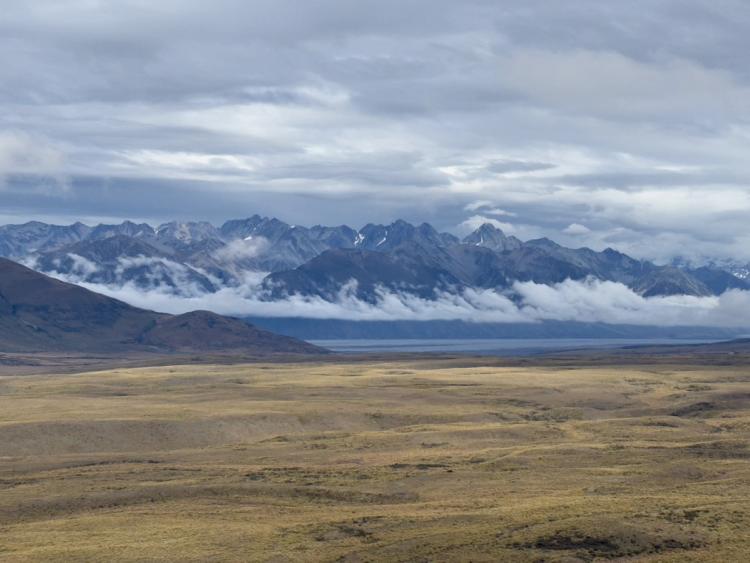 alpine mountain range from distance