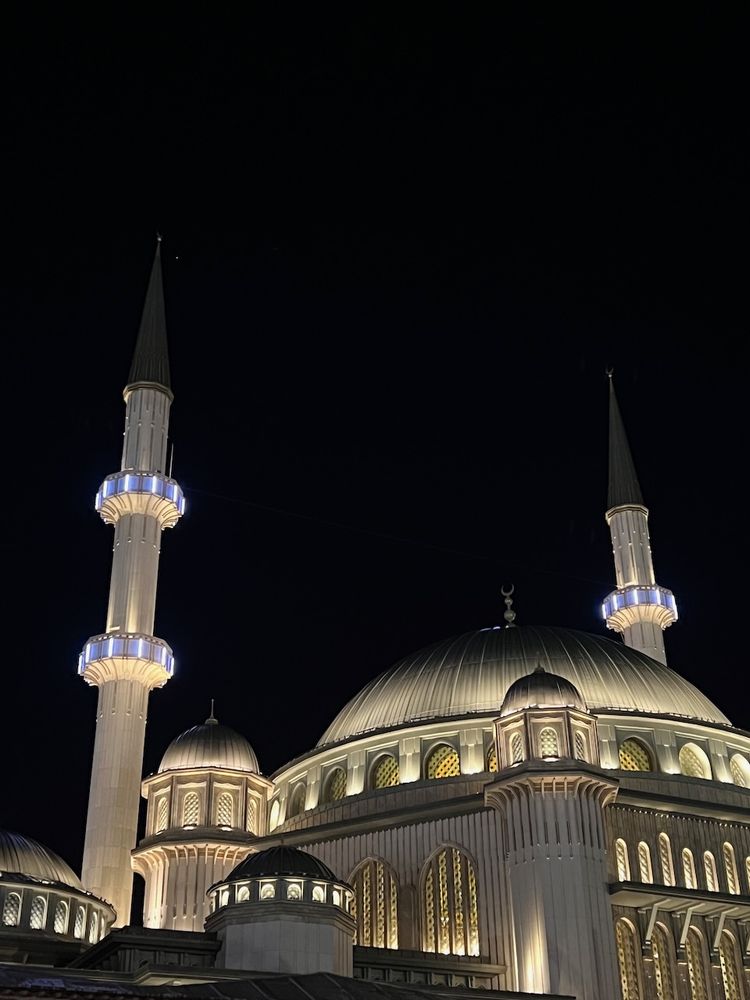 mosque lit up at night