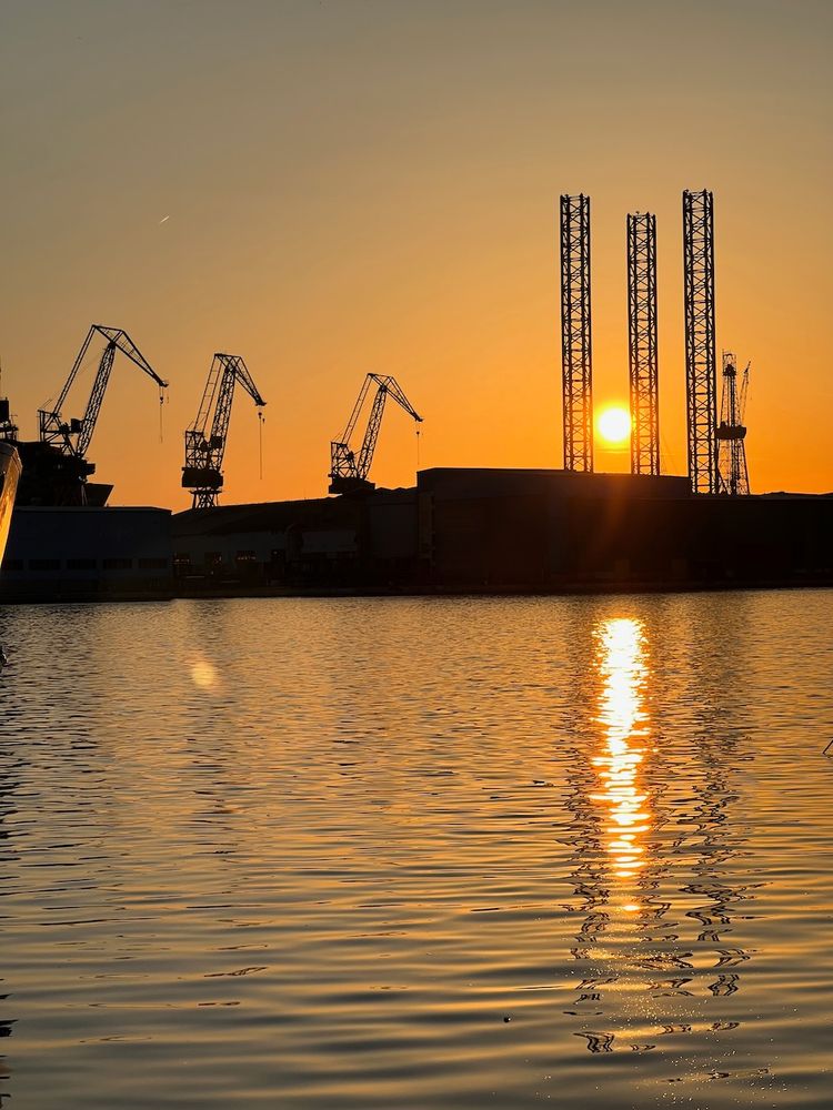 crane silhouette at sunset