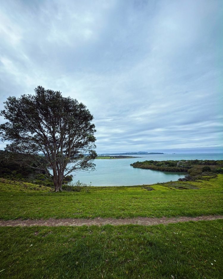 pathway overlooking bright blue water